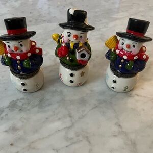 Set of 3 vintage snowman trinket boxes holiday Christmas